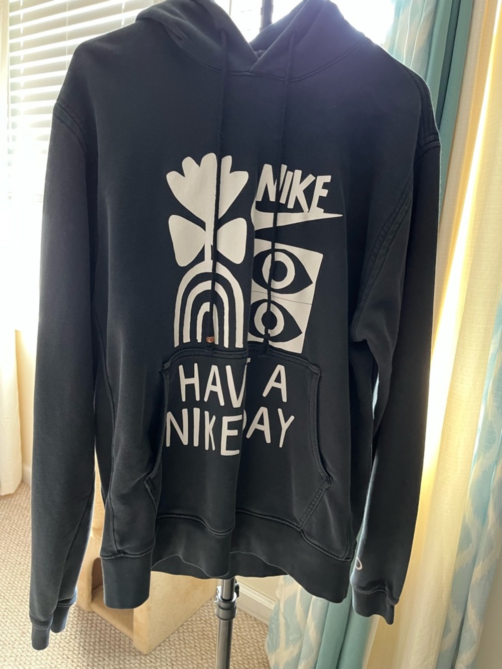 Nike Black Graphic Crewneck Hoodie with White 'Have A Nike Day' Print